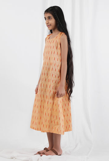 Orange Ikat Flared Cotton Dress